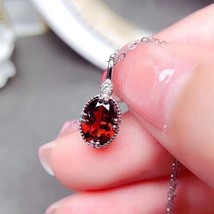 2Ct Oval Cut Lab Created Red Garnet Solitaire Pendant 14k White Gold Plated - £77.91 GBP