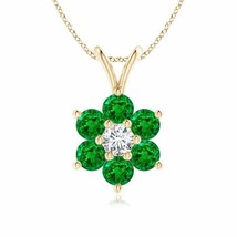 ANGARA Classic Six Petal Emerald Flower Pendant with Diamond in 14K Solid Gold - £829.04 GBP