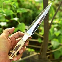 Vintage V-42 Double-Edge British Special Forces WWII Dagger Knife Stag H... - $39.59