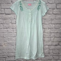 Vintage Pink Label Cotton Chemise Nightgown Teal Blue Size M Short Sleeve Floral - £19.69 GBP