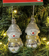 Snowman Tree Ornaments 2 Piece Set White &amp; Sliver Christmas Holiday Decor 3” NWT - £5.19 GBP