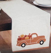 Long Fabric Applique Table Runner (14&quot;x72&quot;) Fall,Brown Truck With Pumpkins,Lp - £19.89 GBP