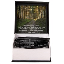 Guide &amp; Teach Me lord in Psalm 25:4‭-‬5 Men&#39;s Stainless Steel &amp; Vegan Leather C - £33.58 GBP+
