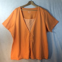 D &amp; Co Size 2x Orange w White Stripes Knit Faux Twin Set T Shirt Cotton Blend - £19.77 GBP