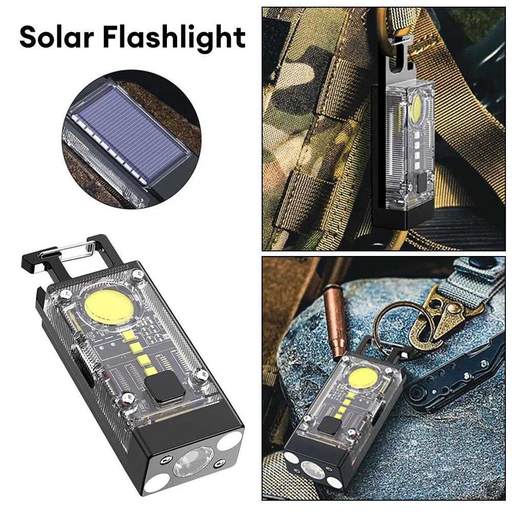 LED Small Flashlight 800 Lumens Solar Rechargeable COB Keychain Flashlights Mini - £12.14 GBP