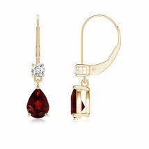 Garnet Pear-Shaped Drop Earrings with Diamond in 14K Gold (Grade-AAA , 7x5MM) - £829.34 GBP