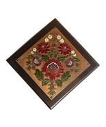 Vtg Enamel on Embossed Copper Flowers on Wood Picture Wall Art Diamond 1... - €42,67 EUR
