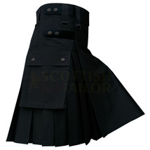 Handmade Black Utility Kilt Leather Straps Utility Kilt &amp; Custom Size Kilts - £50.76 GBP