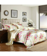 3pc. Luxury Light Yellow Floral Mulberry Silk Full Queen King Duvet Cove... - £260.36 GBP+