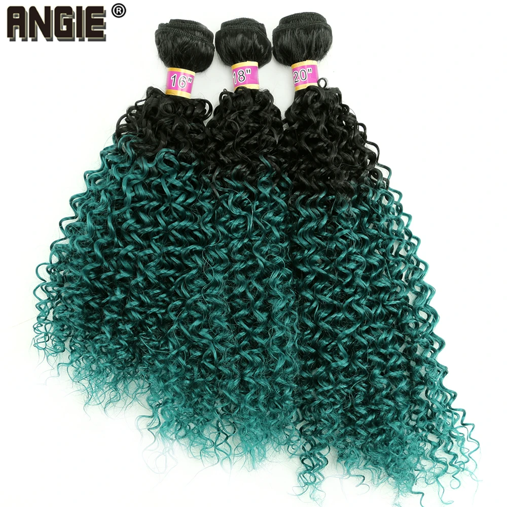 Angie Black to Green Ombre Hair Bundles Kinky Curly Hair Weave 3 Pcs/lot - £15.51 GBP+