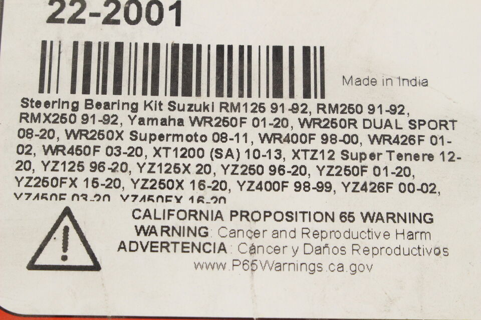 2017 Yamaha Yz250f Steering Bearing Kit k7248 - $49.50