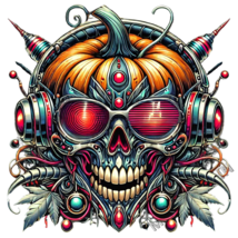 Techno Pumpkin Skull: Cyberpunk Halloween PNG CLIP ART DIGITAL ART DOAWN... - £0.76 GBP