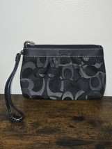 COACH Wristlet Signature Logo Black Fabric Pleated Monogram Gray Clutch ... - £11.32 GBP