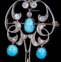 Antique Edwardian Art Nouveau Turquoise Diamond Pendant / Brooch,Art Deco Brooch - £266.18 GBP
