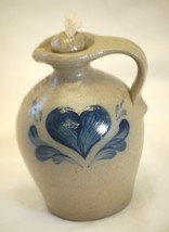 Rowe Pottery Works Jug Oil Lamp Salt Glazed Heart Motif Wisconsin 1992 - $49.49