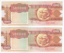 Angola, 500000 KWANZAS, Edición 1991, (Conjunto de 2) En Consecutivo, AU... - $8.80