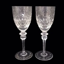Rogaska Crystal Gallia Pair Wine Glasses Goblets Hand Blown Engraved 7-7/8&quot; - £44.74 GBP