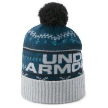 Mens Hat Under Armour Beanie Teal Blue Retro Pom Pom Winter Cap-size OSFM - £9.61 GBP