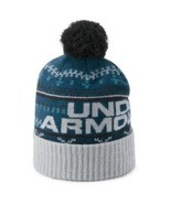 Mens Hat Under Armour Beanie Teal Blue Retro Pom Pom Winter Cap-size OSFM - $12.87