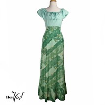 Vintage 70s Green Floral Print Maxi Skirt Ruffle Bottom Sz 13 W28 L41 - ... - £27.17 GBP