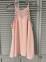 Doe &amp; Rae Flowy Lace Crochet Halter Blouse Sleeveless Top Large Pink Key... - $11.64