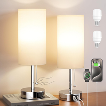 Bedside Lamp for Bedroom Set of 2 - Small White Table Lamp with USB a + C Chargi - £39.34 GBP