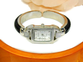 Studio Time Black Hinged Cuff Bangle Bracelet New Battery Runs Woman Watch - £15.51 GBP