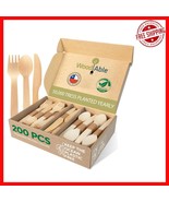 All-Natural Compostable Wooden Cutlery Set - 200 Pieces for Eco-Friendly... - $56.46 CAD