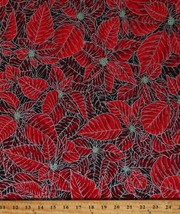Cotton Poinsettias Christmas Flowers Red Metallic Fabric Print by Yard D407.26 - £11.95 GBP