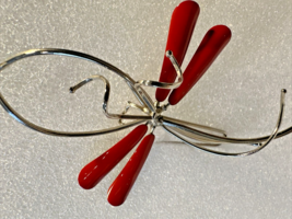 Vintage Rare Dragonfly Brooch Pin 6&quot; x 4&quot; Silver Metal &amp; Red Enamel Hand... - $29.50