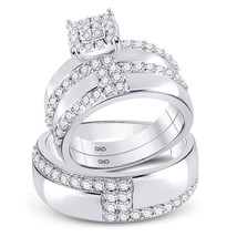 14kt White Gold His Hers Diamond Cluster Matching Bridal Wedding Ring Set 1-1/2 - £1,753.09 GBP