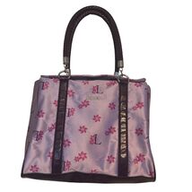 Lancaster Lavender  Floral Brown Leather Trim Tote Handbag Made In Italy - $27.71
