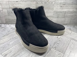 J/Slides Chelsea Boots Women 7.5M Shoes Black Suede Slip On Platform Fur... - $641.14 MXN
