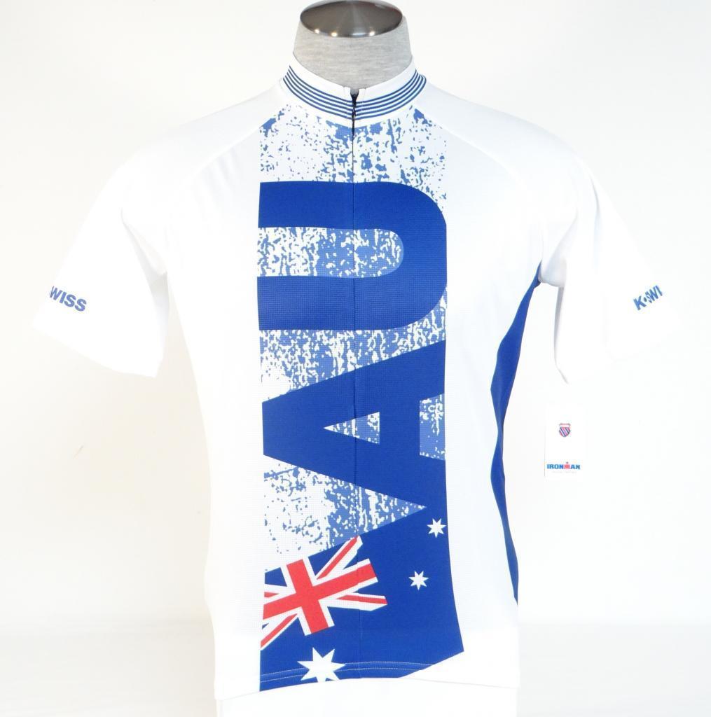 K-Swiss Australia Kwick Dri White Blue 3/4 Zip Short Sleeve Cycling Jersey Men's - $89.99