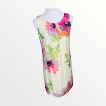 LOFT Floral Shift Linen Blend Dress Ivory Pink Size 2p - £19.71 GBP