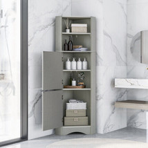 Tall Bathroom Corner Cabinet, Freestanding Storage Cabinet with Doors - Gray - £129.31 GBP
