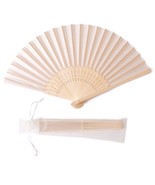 50Pcs Cream-Coloured Imitated Silk Fabric Bamboo Folded Hand Fan Bridal ... - $74.99