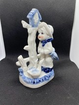 Ceramic Blue and White Boy with Ducks and Birdhouse Porcelain Figurine - £9.92 GBP