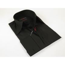 Men's Axxess Turkey Shirt 100% Cotton Long Collar 224-06 French Cuffs Black image 3