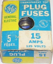 5 Pack GE 3765-15 15 Amp Glass Plug Fuses - Buss W15 Equivalent - £6.35 GBP