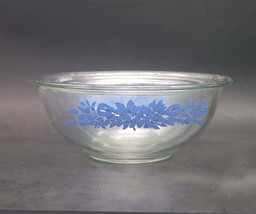 Three Pyrex PYR39 blue-and-white glass mixing bowls made in USA. Blue fl... - $109.85
