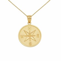14k Yellow Gold North South East West Compass Travel Medallion Pendant Necklace - £197.61 GBP+