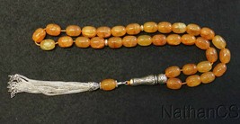 Luxury Tesbih Rosary  Amber Color Crackled Barrel Agate &amp; Sterling Collector&#39;s - $371.25