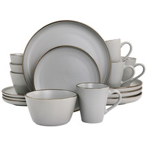 Elama Louis 16 Piece Stoneware Dinnerware Set in Matte Slate with Gold Rim - $131.49