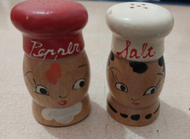 Vintage Wooden Hand Painted Salt and Pepper Shakers - £18.74 GBP
