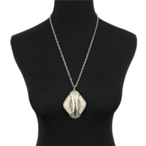 LISNER vintage MCM pendant necklace - silver-tone huge 2.75&quot; statement textured - £14.93 GBP