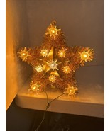 Vintage Star Shaped Gold Tinsel Christmas Tree Topper 11 Lights Holiday - $28.05