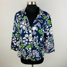 Dressbarn Womens Large L White Navy Green Floral Button Down Blazer Jacket - £18.33 GBP