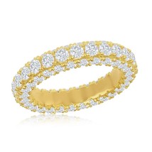 Sterling Silver, All around, Triple Row CZ, Eternity Band - Gold Plated - £53.48 GBP