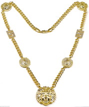 Medusa Necklace New 5 Pendant Head 2 Square Inserts 37 Inch 10 MM Cuban Link - £34.17 GBP